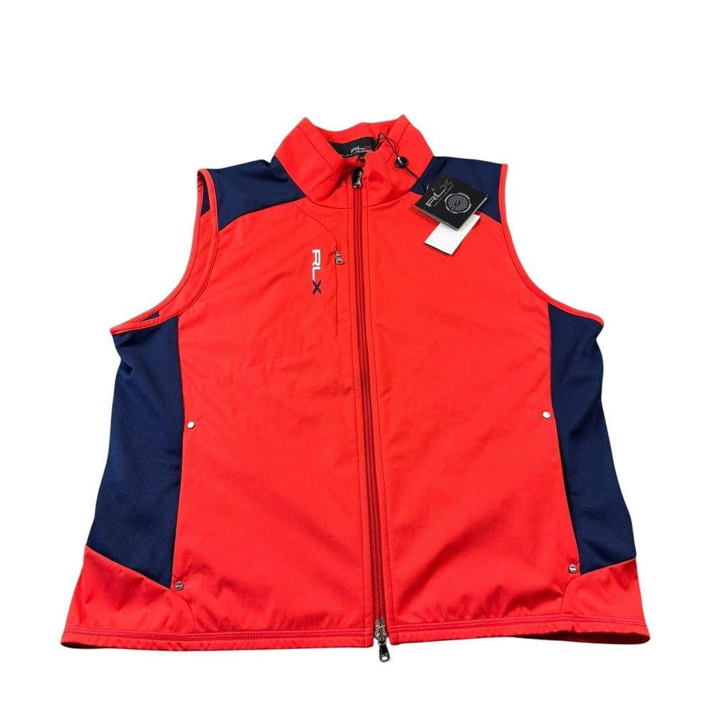 RLX Ralph Lauren Orange Blue Colorblock Polyester Full Zip Women's Vest XL NWT